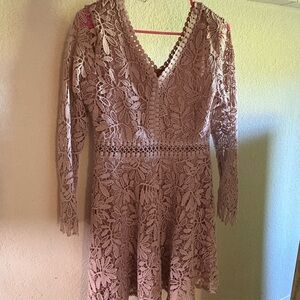 Chic Pink Long Sleeve V-Neck Sundress